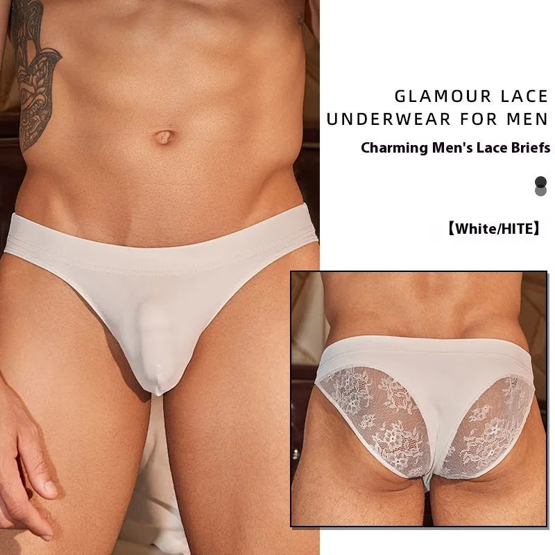 Men's shark skin lace briefs in black and white colours with free size hip-sitting design