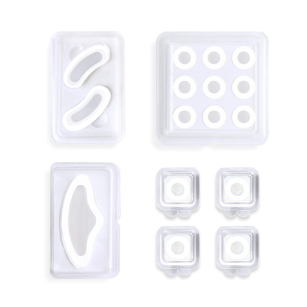 Transparent hyaluronic acid hydrocolloid acne patches in single and multi-piece formats for spot treatment