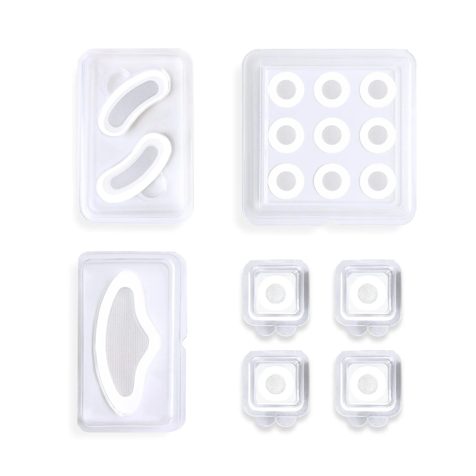 Transparent hyaluronic acid hydrocolloid acne patches in single and multi-piece formats for spot treatment