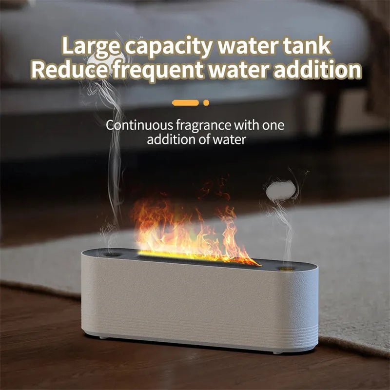 Black ultrasonic aroma diffuser with LED flame lighting emitting cool mist