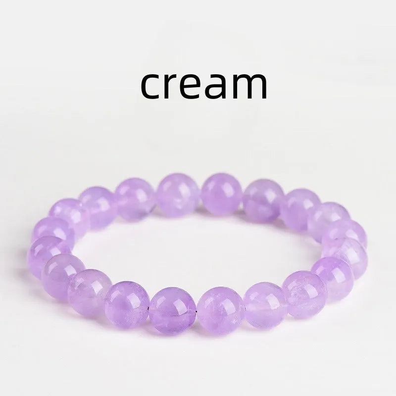 Lavender amethyst geometric bracelet with water ripple design showing nine bead size options from 6-6.8mm to 17-17.8mm diameters
