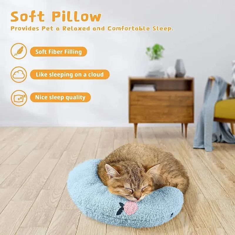 U-shaped pet pillow measuring 27x17x6cm with quilted faux fur surface for cats and small dogs up to 10lbs