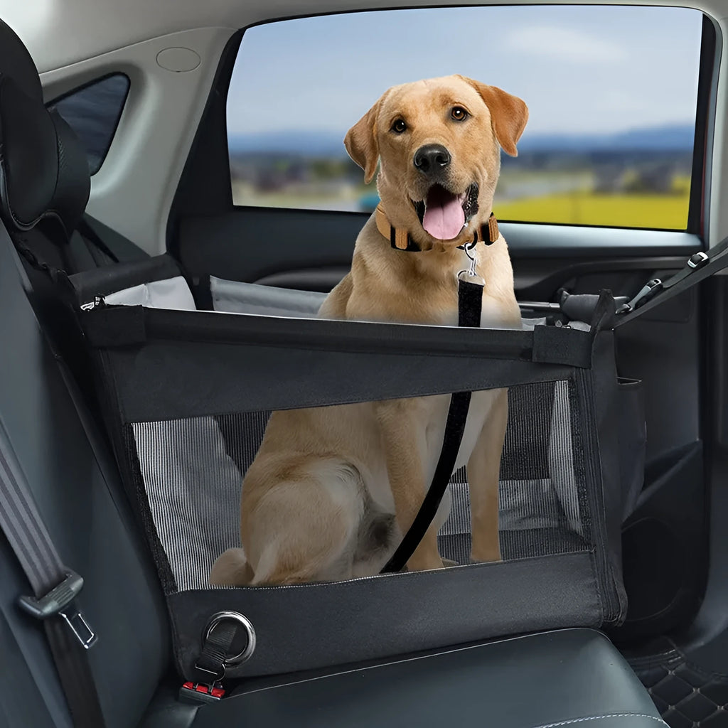 Oxford cloth foldable pet dog crate in black colour showing its 49cm size.