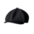 Black cotton beret with Japanese denim fabric in octagonal retro design for men and women