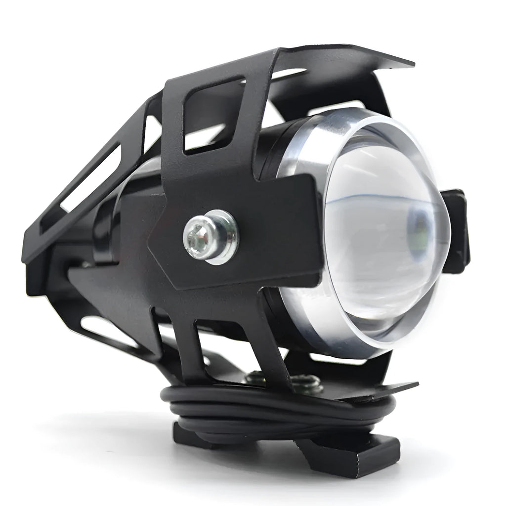 Waterproof LED motorcycle headlight auxiliary spotlight, 3000LM, IP54, aluminium alloy, black silver blue yellow options.