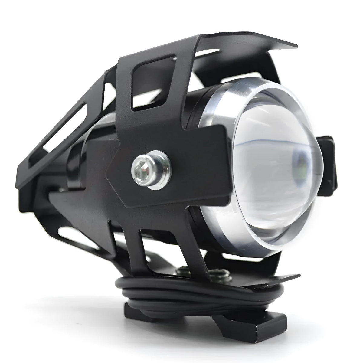 Waterproof LED motorcycle headlight auxiliary spotlight, 3000LM, IP54, aluminium alloy, black silver blue yellow options.
