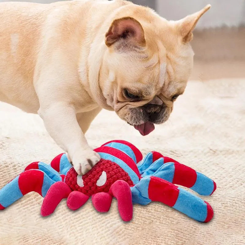 Red teddy bear chew toy for medium and large dogs on a plain background