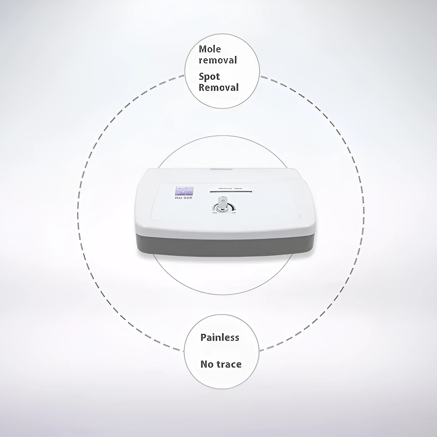 White professional spot and mole removal pen electronic beauty device with power adaptors.