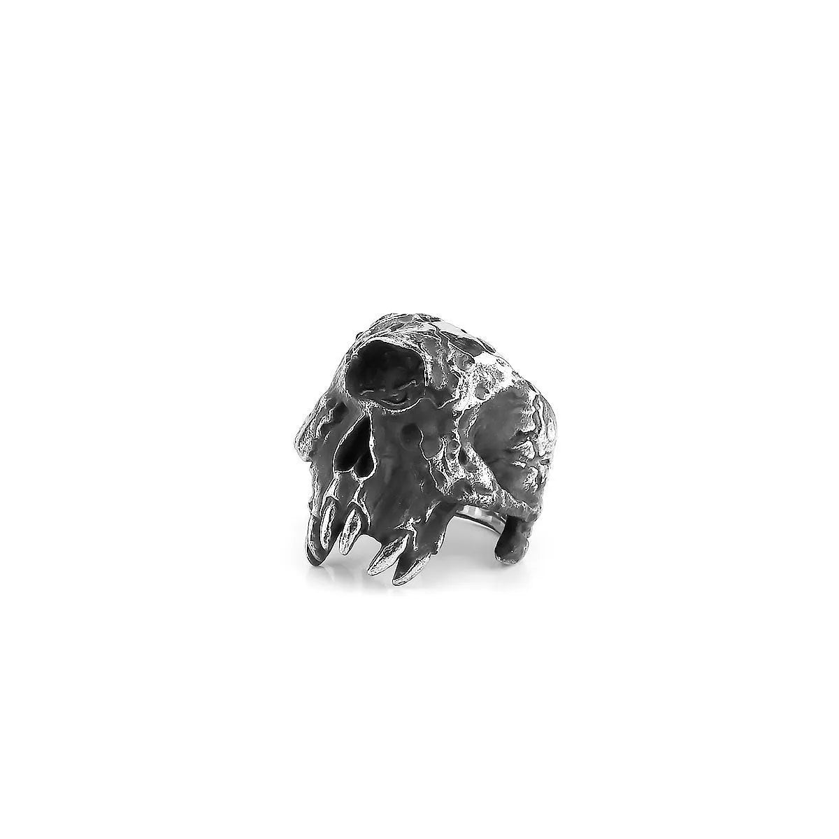 Alloy skull ring with one-eyed design and electroplated finish, shown in UK sizes 7-13 for retro punk style