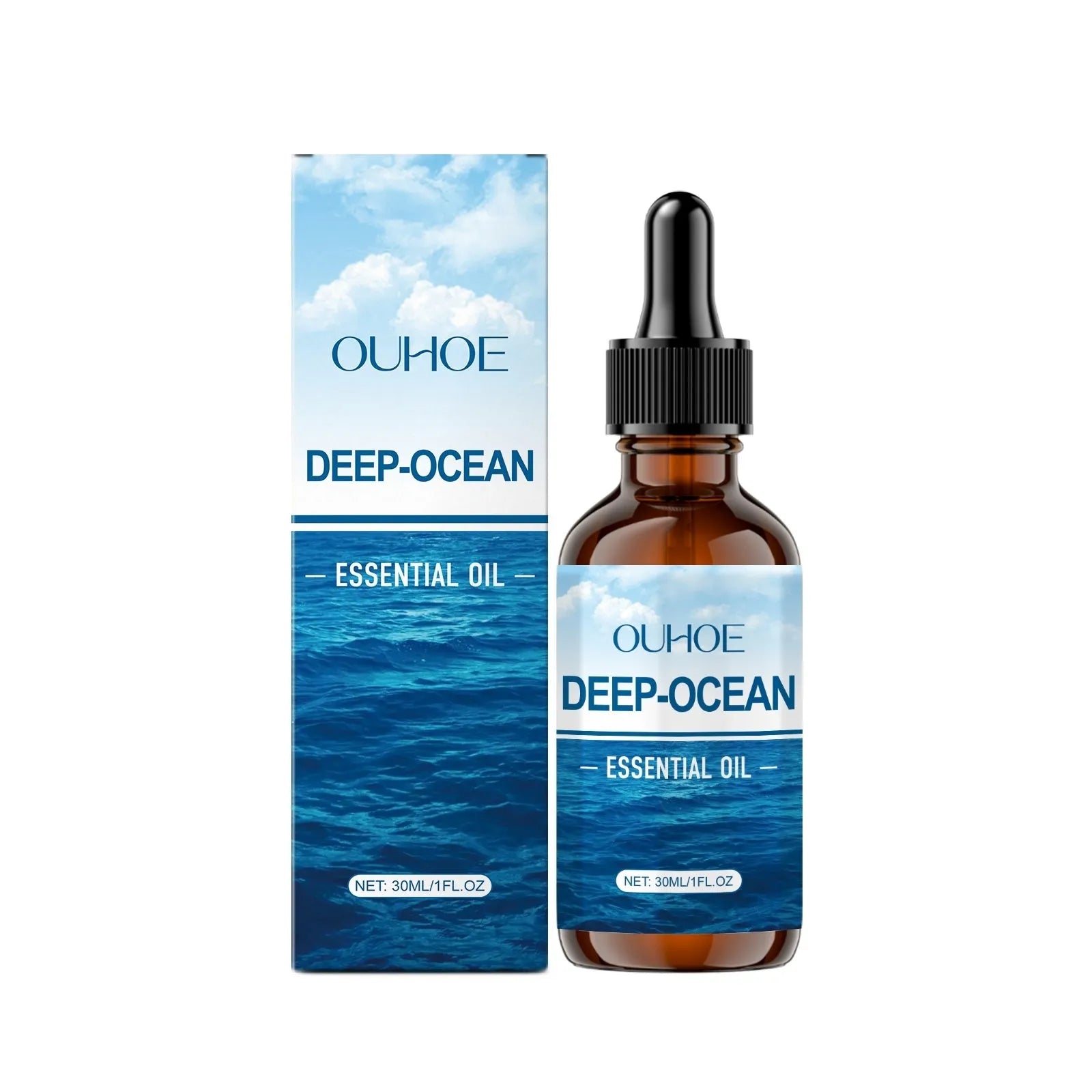 30ml Deep-Ocean Essential Oil bottle with blend of glycerin, tocopherol, and grape seed oil for skin care
