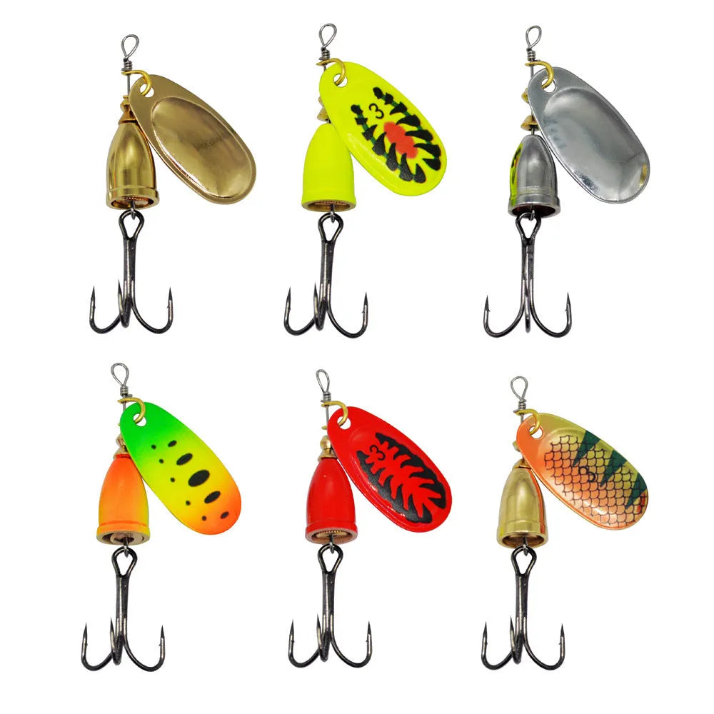 R Composite rotating sequins copper bell fishing lure in 3# size with multiple colour options including yellow green, gold mesh, and rose gold