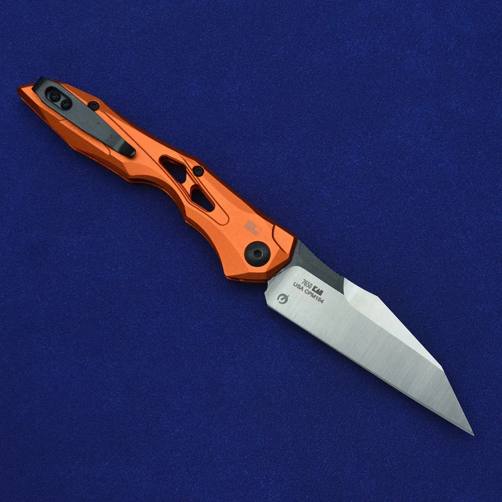 Black folding fruit knife with D2 steel blade and aluminium handle showing 19cm length