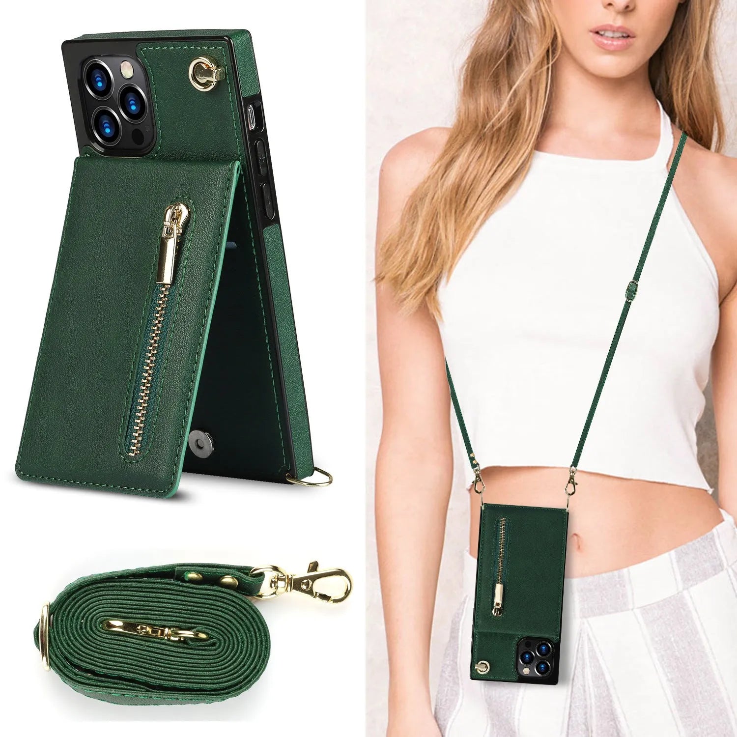 Mobile phone case in black with TPU and leather construction for iPhone 13 model