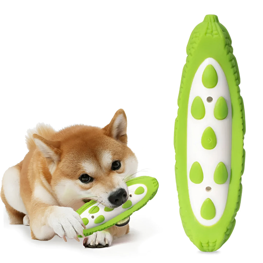 Green and purple meat-scented dog chew toys in large and small sizes
