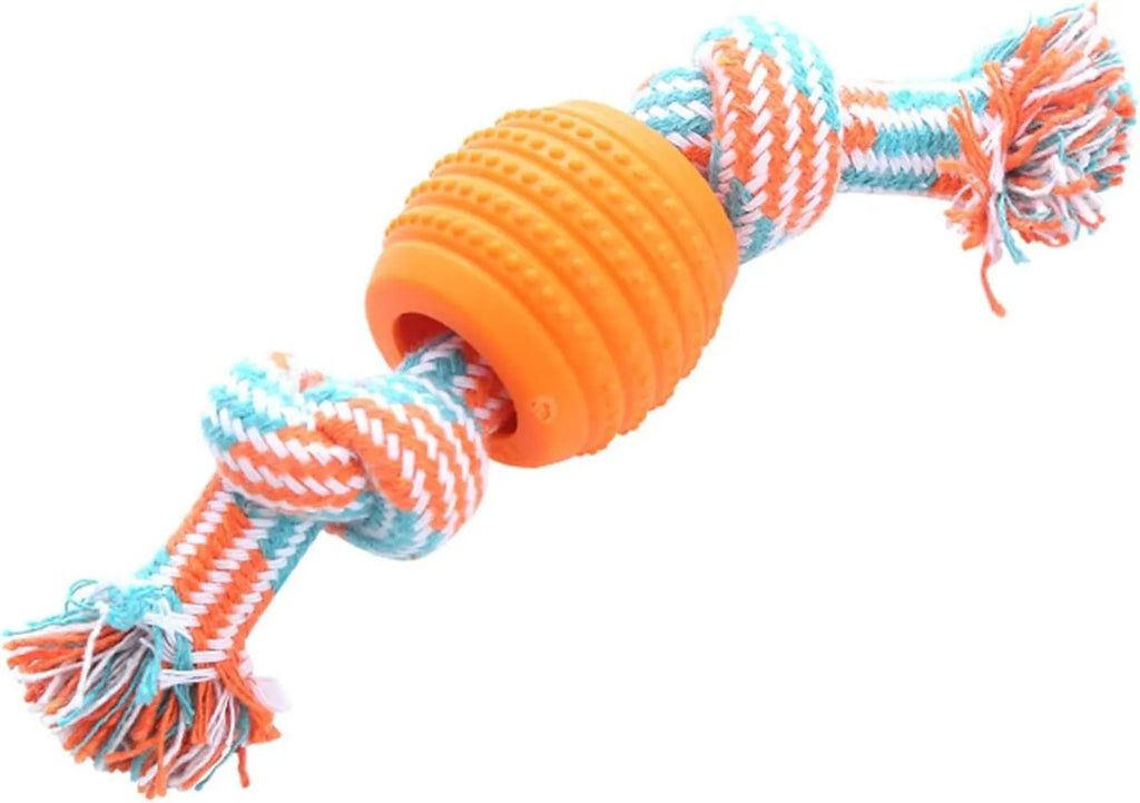 Blue dog chew toy with ropes and textured surfaces for dental cleaning
