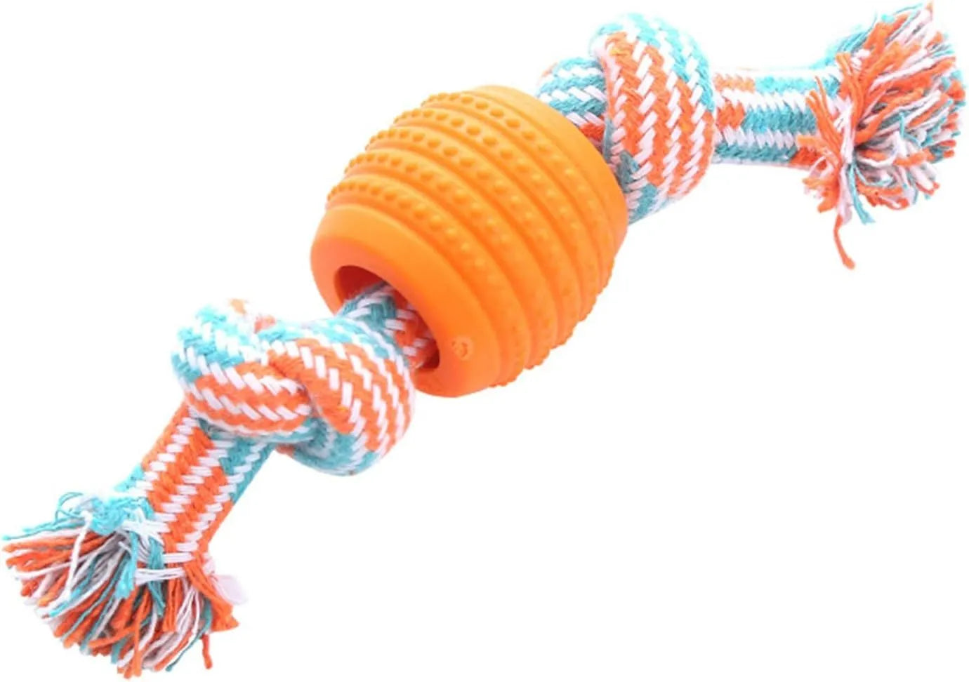 Blue dog chew toy with ropes and textured surfaces for dental cleaning