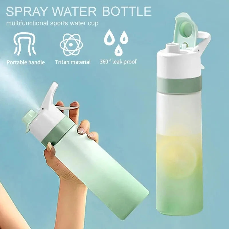 Large plastic spray water bottle with handle strap and leakproof lid in multiple colour options