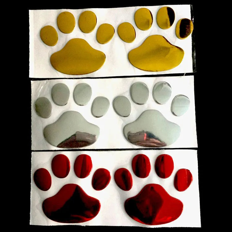 PVC hand-shaped brush car sticker with dog footprints pattern measuring 7cm length in four colour options