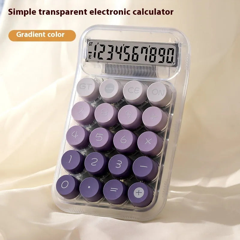 Round mechanical keyboard calculator with gradient colour finish and LCD display