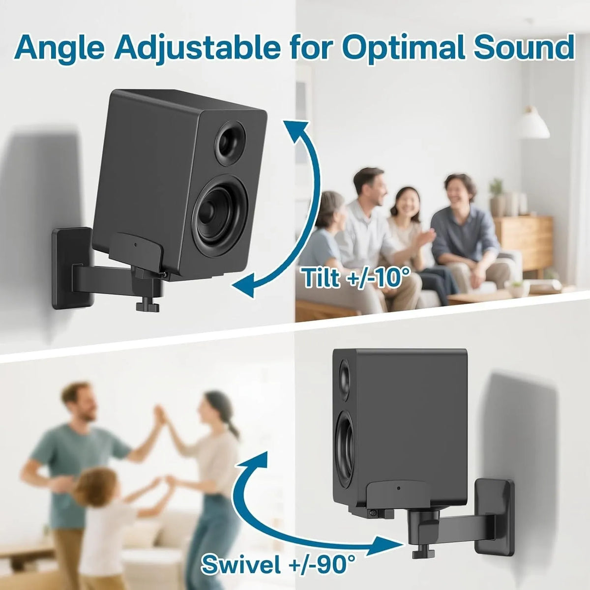 Double clip speaker wall mount 2 pack black wall hanging rack audio accessory