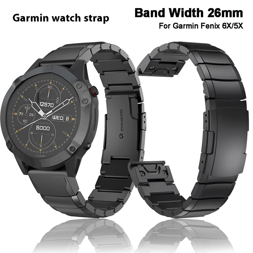 Stainless steel watch band for Garmin Fenix 3 and Fenix 5X in silver colour with straight buckle