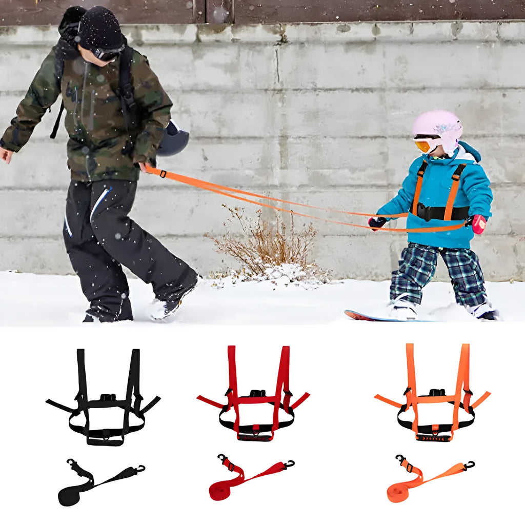 Safety rope ski training belt with nylon lead rope, wrist elbow knee protection, red black orange