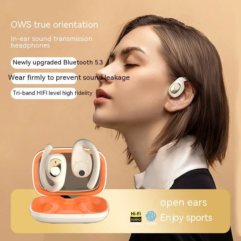 Bluetooth sports headset with ear hook, digital display, black or ivory white, silicone plastic.
