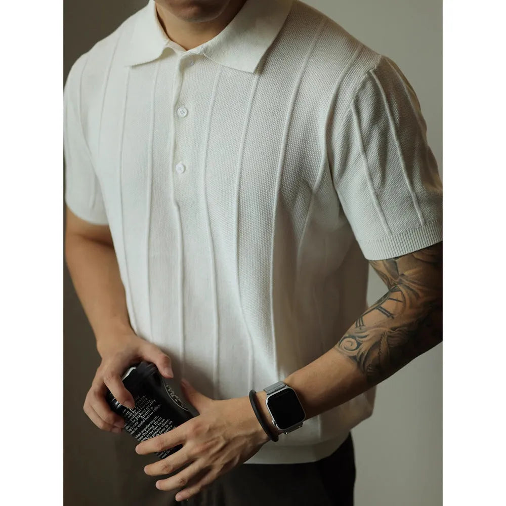 Men's black and white polyester pullover t-shirt, loose-fitting casual top