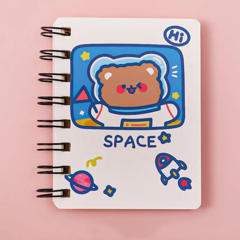 Astronaut Flipped Portable Pocket Flipper Notebook showing 10.5x8cm dimensions and space-themed cover options