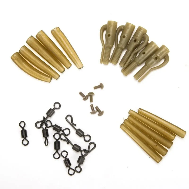 30 Piece European Carp Fishing Accessory Set with anti-winding pipes, threaded hoses, rotations, and screws