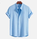 Men's loose fit short sleeve shirt in polyester fibre, available in nine colours including wine red and navy blue