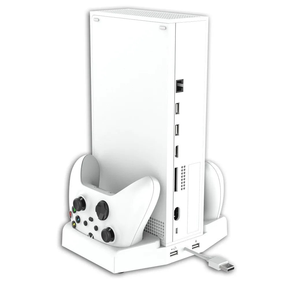 Xbox Series S multi-function charging cooler pad with fan, earphone hook, colourful light, ABS, black or white