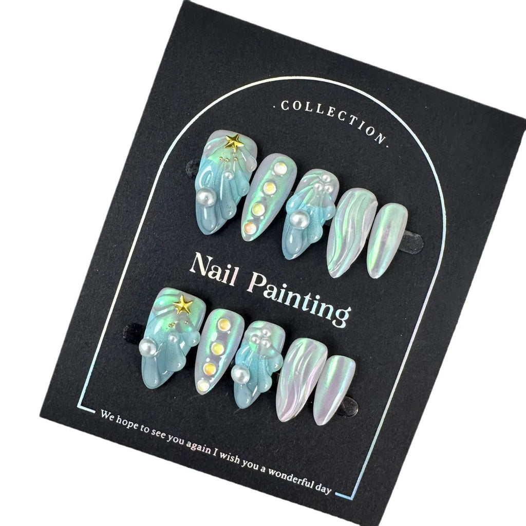 HAILANG blue shell nail stickers set with summer design in plastic wearable armour