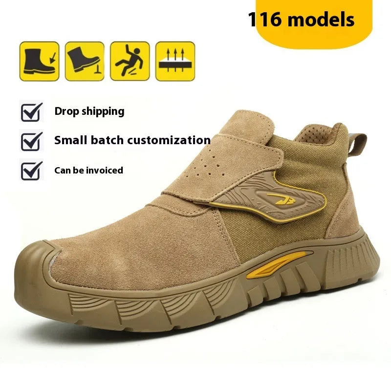 High-top steel toe electric welding shoes with lace-up closure and industrial safety design