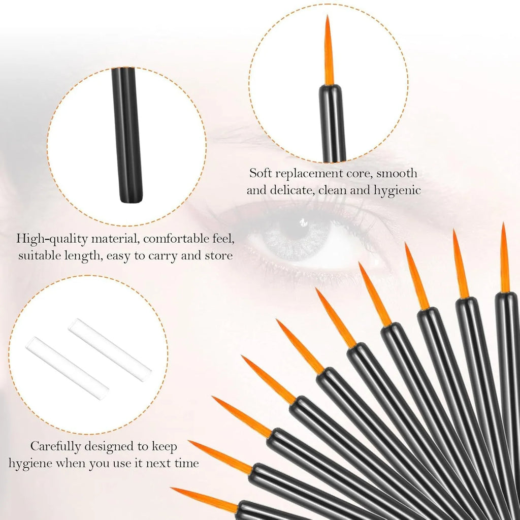 Pack of one hundred black disposable eyeliner brushes with fine points and plastic sleeves