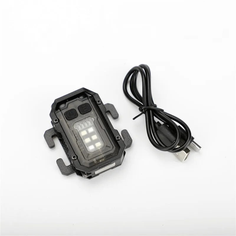 Portable tactical mini warning flashlight with USB charging cable for outdoor backpack mounting