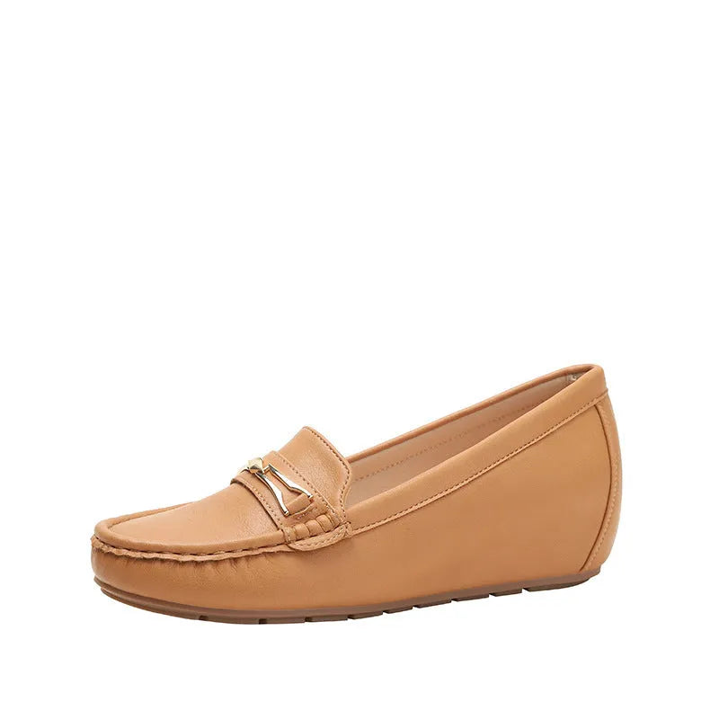 Casual height increase slip-on shoes in black with a round toe and low-top design.