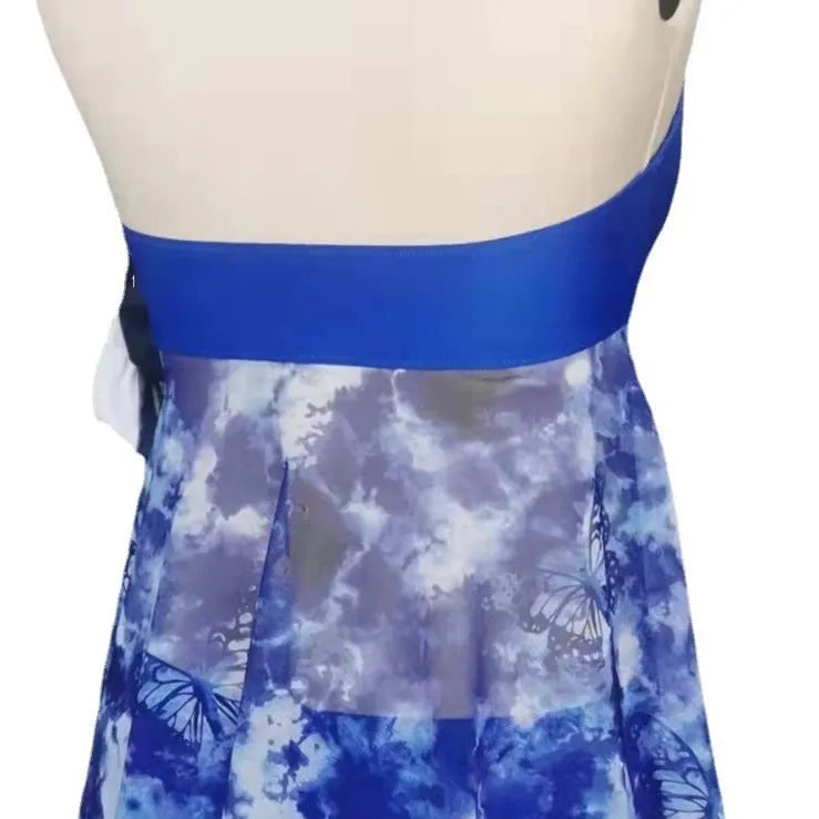 Blue women's bikini swimsuit in European style briefs with spandex fabric