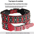 Leather dog collar with decorative rivets for large breed dogs in dark red colour