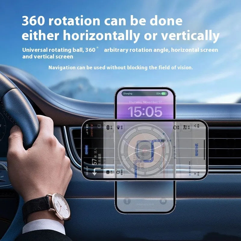 Black car magnetic wireless charger support in aluminium alloy and ABS with USB-C input and 76 x 60 x 60mm bare metal size