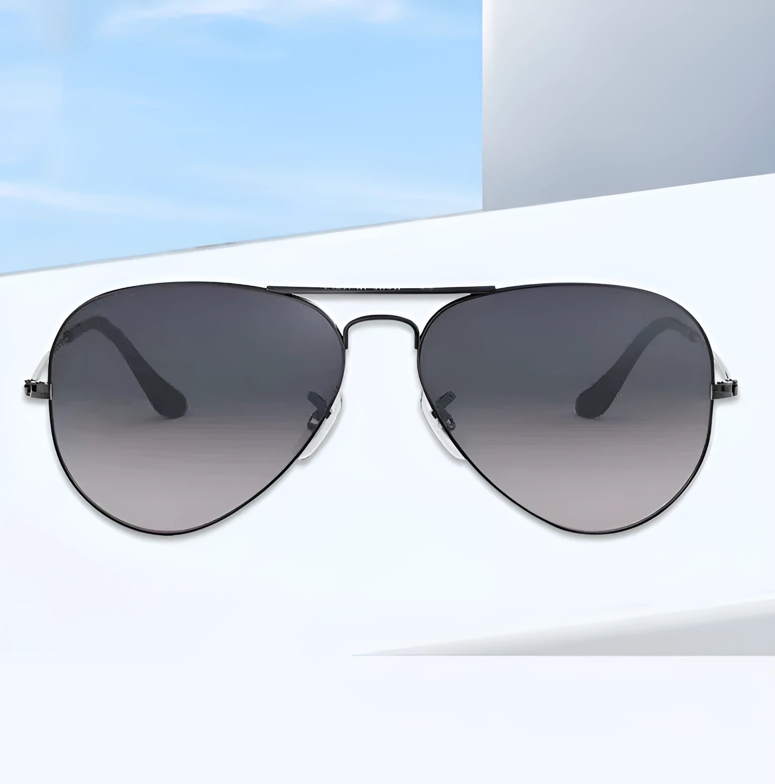 Tempered glass sunglasses with metal frame and UV400 protection lenses.