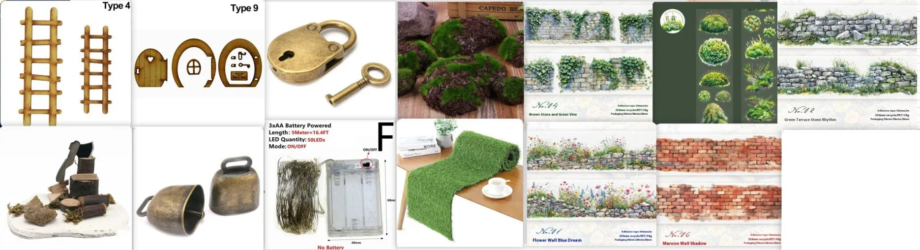 Forest Moss Series DIY decorative sticker roll set with artificial moss and wooden pieces for craft scenes