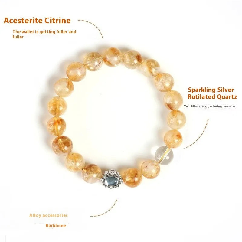 10mm geometry-shaped citrine bracelet with grinding treatment and crystal elements, unisex design