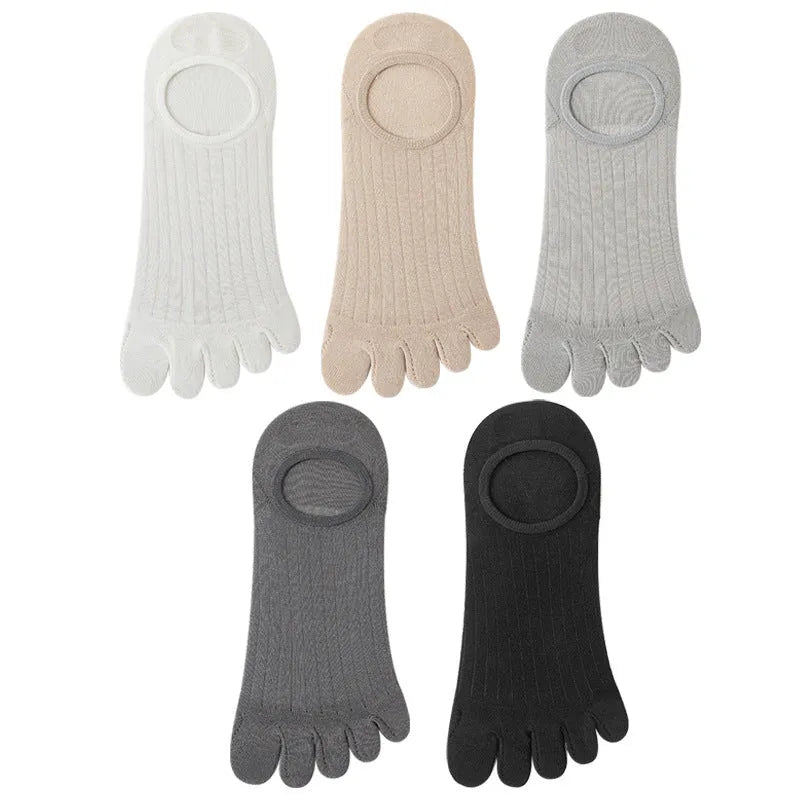 Modal cotton five-finger invisible boat socks showing toe separation and ultra-thin construction