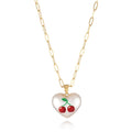 Fresh style geometric necklace with choice of apple, pineapple, strawberry, cherry, and pear fruit pendants on an adjustable chain.