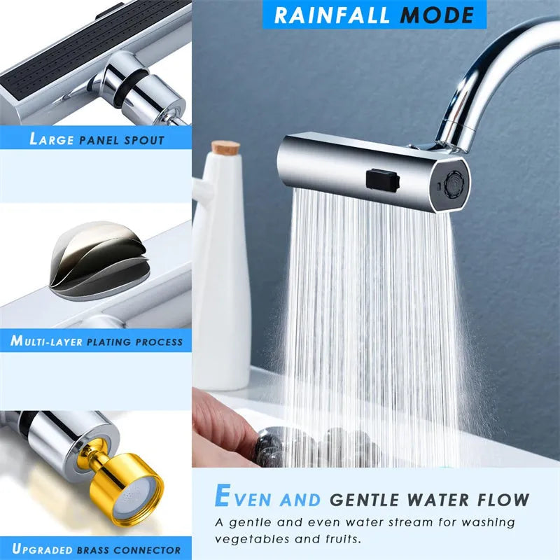 Black kitchen faucet nozzle extension with rotating joint and waterfall spray outlet
