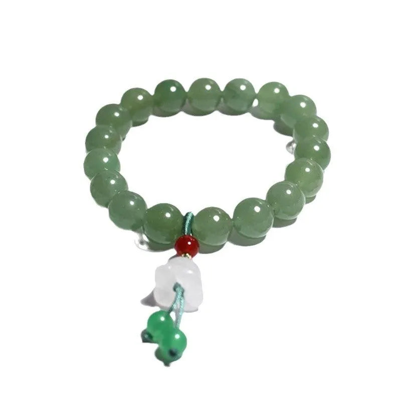 Hand-woven natural white agate bracelet with Chinese lotus seedpod design and 10mm geometric beads