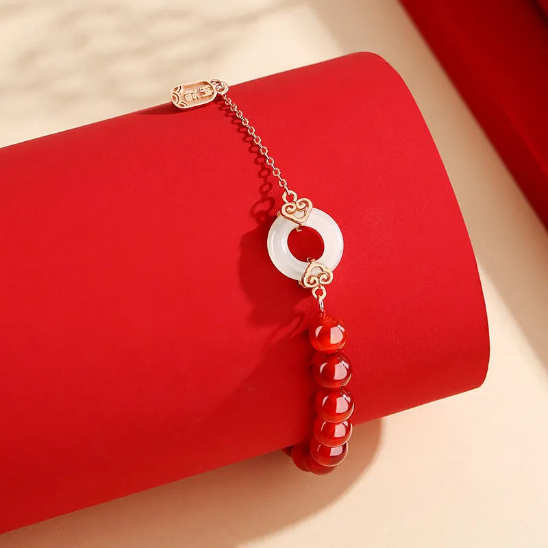 Sterling silver 925 bracelet with peace buckle, Xiangyun and Fu character designs
