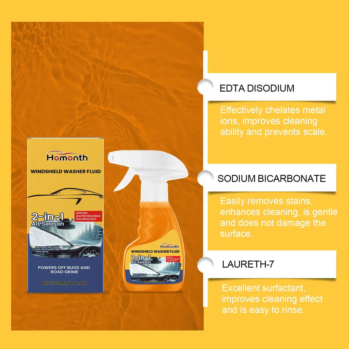 120ml windshield cleaning agent bottle, 9.2x15.5cm, for car glass decontamination with orange extract