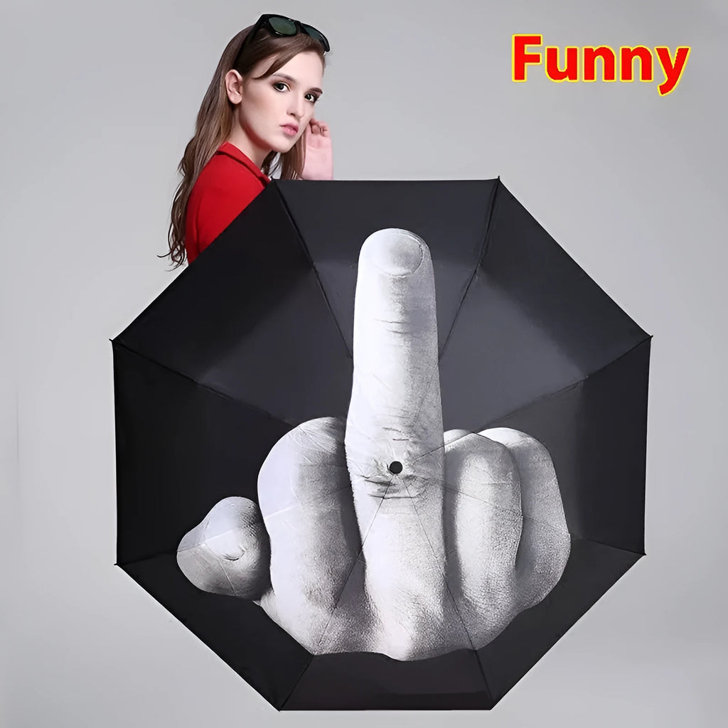 Tri-fold folding umbrella with iron frame shown in street style design with manual opening mechanism